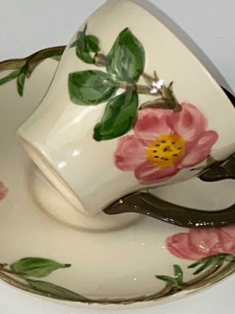 Hand-Painted  Franciscan Desert Rose Demitasse Cup & Saucer - Pink Flower